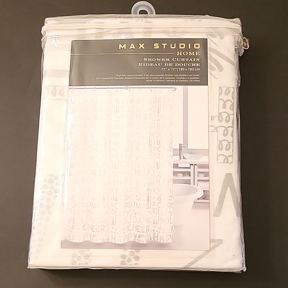 NEW Holiday Shower Curtain, White & Silver, 72" x 72" - Picture 2 of 9